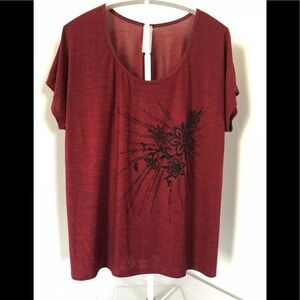 Mode Fabuleux women’s red/black beaded embellished short sleeve top Size 1X